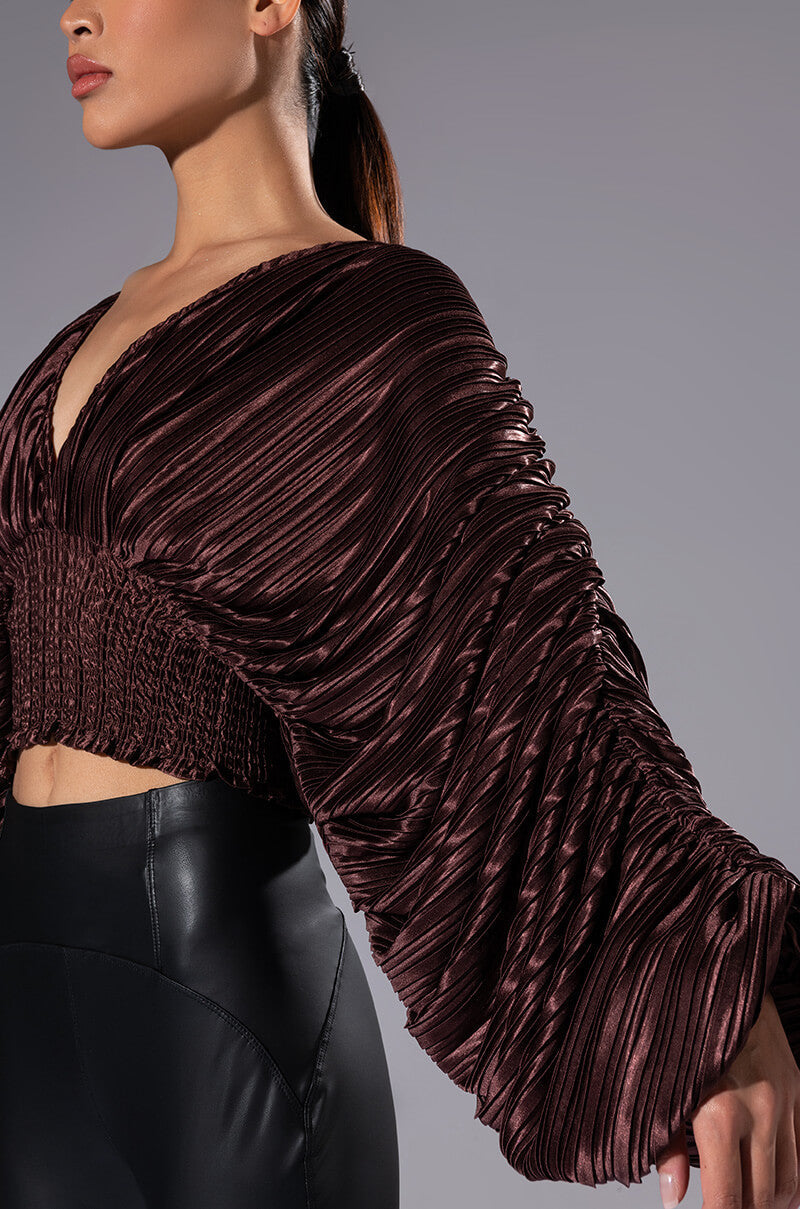 FLOWY PLEATED SATIN BLOUSE