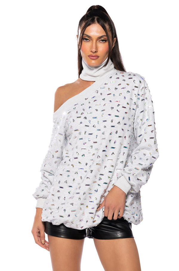 COLD SHOULDER EMBELLISHED STRIPED TOP