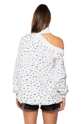 COLD SHOULDER EMBELLISHED STRIPED TOP