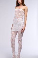 KARA LACE MINI DRESS AND TIGHT SET IN WHITE