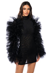 KARMA TULLE SLEEVE MESH MINI DRESS