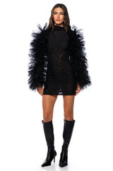 KARMA TULLE SLEEVE MESH MINI DRESS