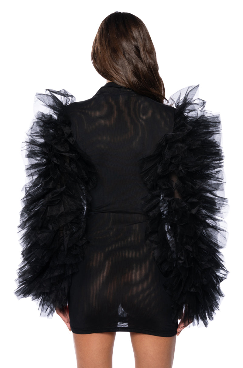 KARMA TULLE SLEEVE MESH MINI DRESS
