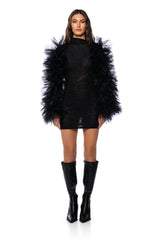 KARMA TULLE SLEEVE MESH MINI DRESS