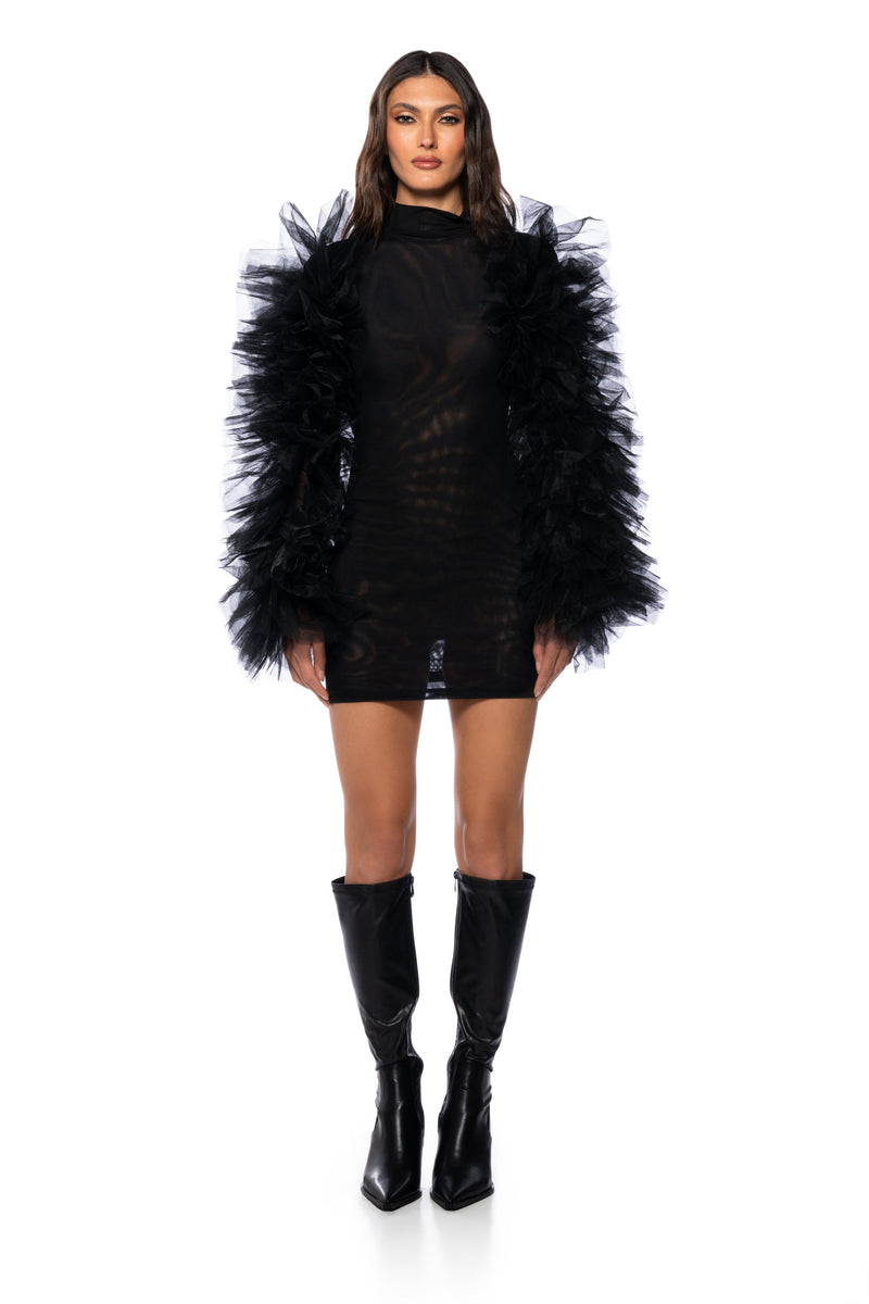 KARMA TULLE SLEEVE MESH MINI DRESS