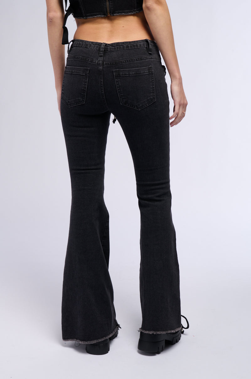 KAT LACE UP LOW RISE FLARE JEANS