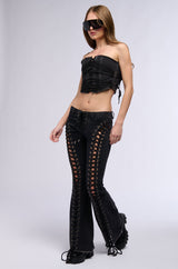 KAT LACE UP LOW RISE FLARE JEANS