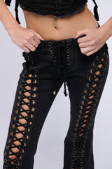 KAT LACE UP LOW RISE FLARE JEANS