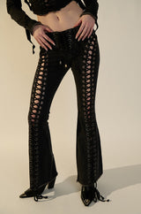 KAT LACE UP LOW RISE FLARE JEANS
