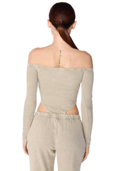 KATRINA MINERAL WASH OFF THE SHOULDER BODYSUIT IN LIGHT GREY