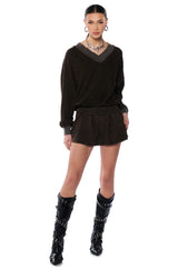 KAYLANI V NECK SWEATSHIRT IN CHARCOAL GREY