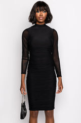 KEEP IT LOW KEY LONG SLEEVE MIDI RUCHED DRESS