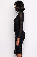 KEEP IT LOW KEY LONG SLEEVE MIDI RUCHED DRESS