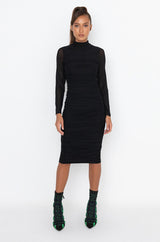 KEEP IT LOW KEY LONG SLEEVE MIDI RUCHED DRESS