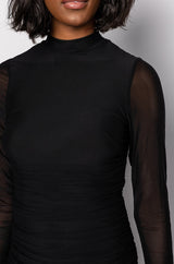 KEEP IT LOW KEY LONG SLEEVE MIDI RUCHED DRESS