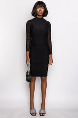 KEEP IT LOW KEY LONG SLEEVE MIDI RUCHED DRESS