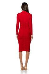 KEEP IT LOW KEY LONG SLEEVE MIDI RUCHED DRESS