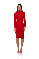 KEEP IT LOW KEY LONG SLEEVE MIDI RUCHED DRESS