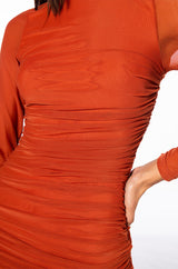 KEEP IT LOW KEY LONG SLEEVE MIDI RUCHED DRESS