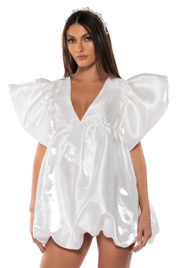 KEEP IT SIMPLE BABY DOLL RUFFLE SLEEVE MINI DRESS