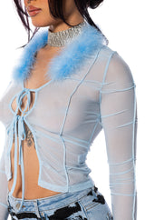 KEEP MY ATTENTION FEATHER DETAIL MESH TOP
