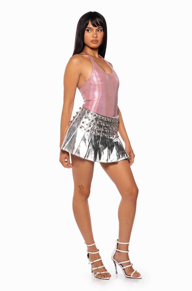KEIRA METALLIC SLEEVELESS BODYSUIT IN PINK