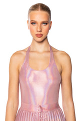 KEIRA METALLIC SLEEVELESS BODYSUIT IN PINK