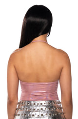 KEIRA METALLIC SLEEVELESS BODYSUIT IN PINK