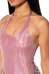 KEIRA METALLIC SLEEVELESS BODYSUIT IN PINK