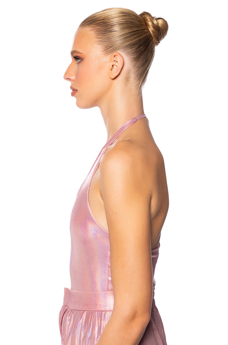 KEIRA METALLIC SLEEVELESS BODYSUIT IN PINK