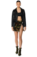 KELLY CAMO PRINT WRAP WAIST MINI SKIRT