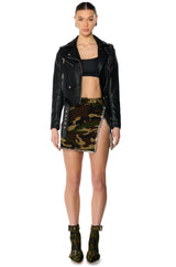 KELLY CAMO PRINT WRAP WAIST MINI SKIRT