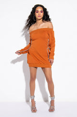 KILL EM WITH KINDNESS OFF THE SHOULDER MINI DRESS