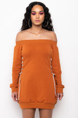 KILL EM WITH KINDNESS OFF THE SHOULDER MINI DRESS