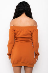 KILL EM WITH KINDNESS OFF THE SHOULDER MINI DRESS