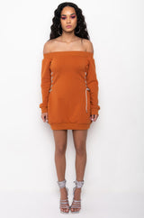 KILL EM WITH KINDNESS OFF THE SHOULDER MINI DRESS
