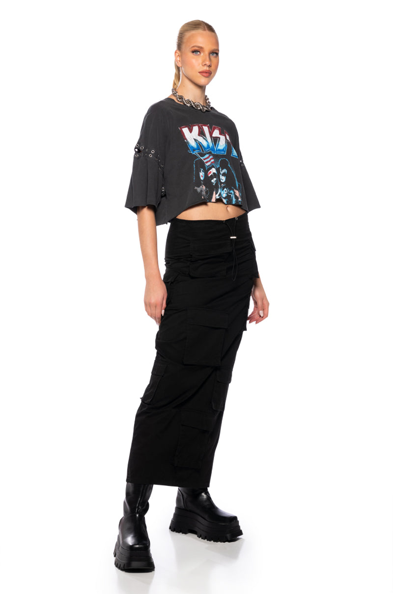 KISS STUDDED CROPPED BAND T SHIRT