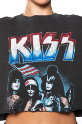 KISS STUDDED CROPPED BAND T SHIRT