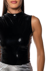 KNOW MY WORTH MOCK NECK VINYL BODYSUIT