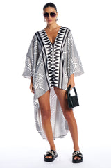 KONA PRINTED DEEP V KAFTAN DRESS