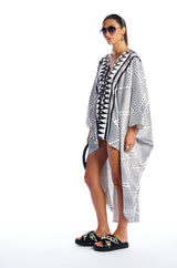 KONA PRINTED DEEP V KAFTAN DRESS