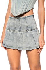 THE KRISTY DENIM PLEATED MINI SKIRT