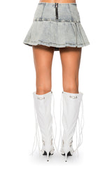 THE KRISTY DENIM PLEATED MINI SKIRT