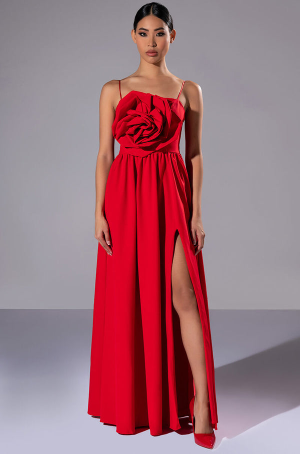 LA FLOR MAXI 3D ROSE DRESS WITH SLIT