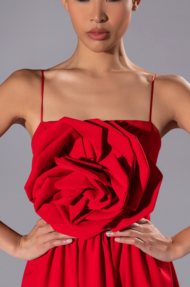 LA FLOR MAXI 3D ROSE DRESS WITH SLIT