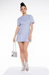 LACE UP RHINESTONE TSHIRT DRESS