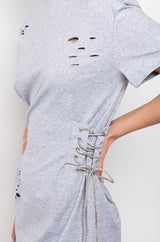 LACE UP RHINESTONE TSHIRT DRESS