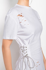 LACE UP RHINESTONE TSHIRT DRESS