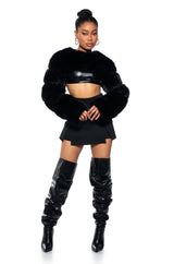 LADIES NIGHT ULTRA CROP FAUX FUR JACKET