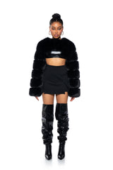 LADIES NIGHT ULTRA CROP FAUX FUR JACKET